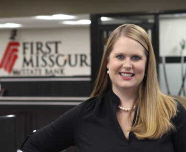 First Missouri State Bank CFO, Brittney Lee in the office.