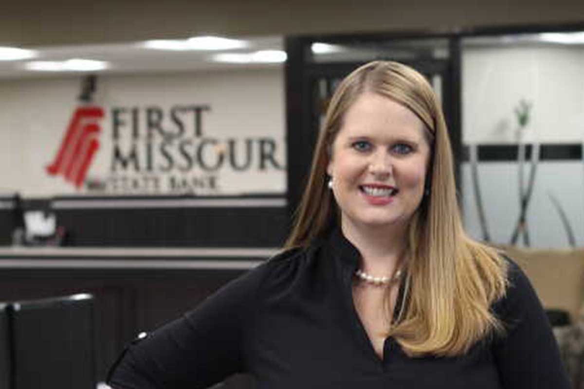 First Missouri State Bank CFO, Brittney Lee in the office.