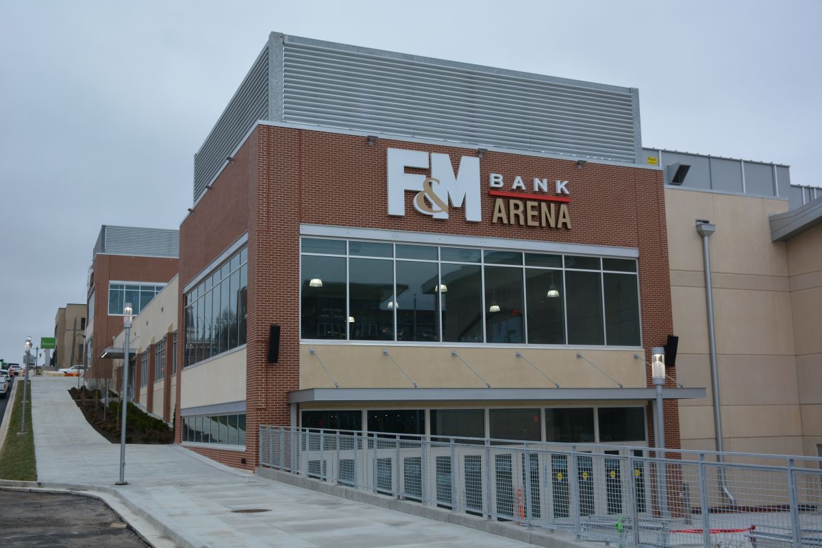 FM Bank Arena exterior photo.