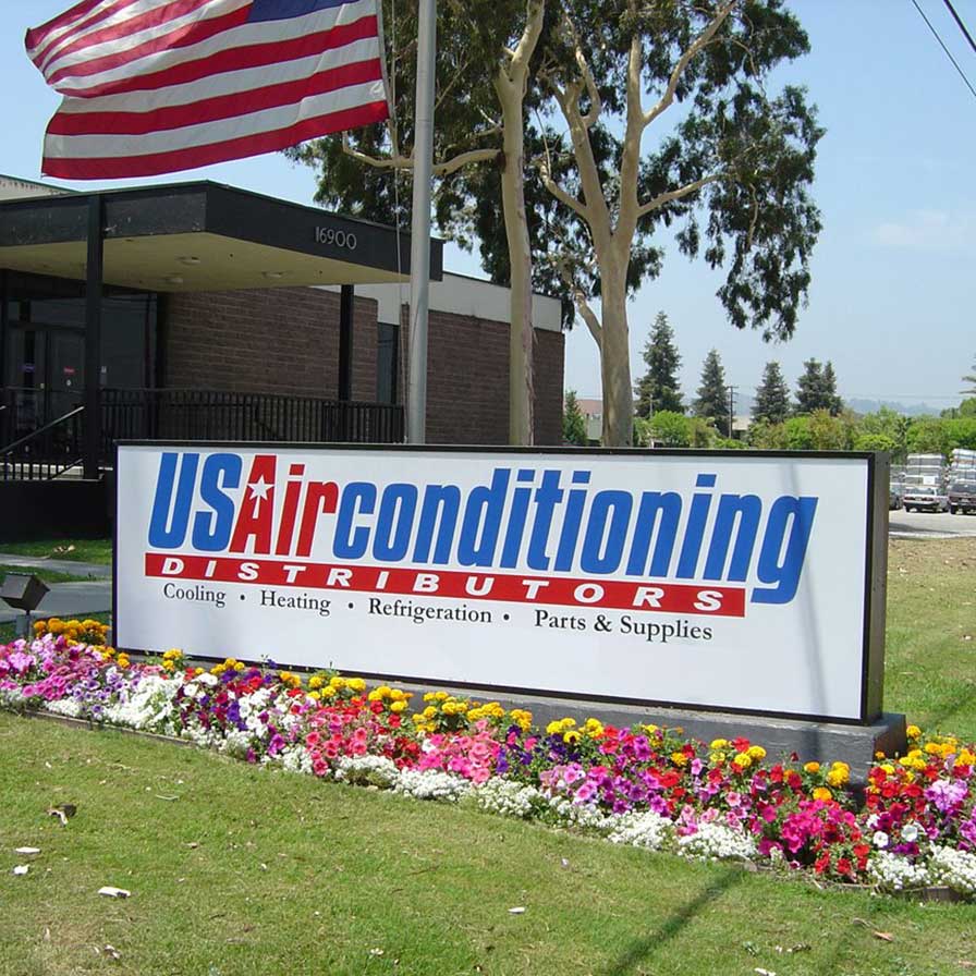 Exterior sign for U.S. Air Conditioning headquarters.