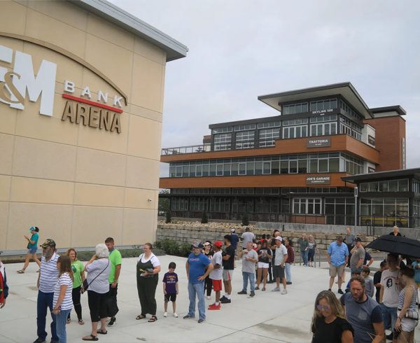 Visitors arrived early Saturday to be part of F-M Bank Arena's grand-opening ceremony and open house.